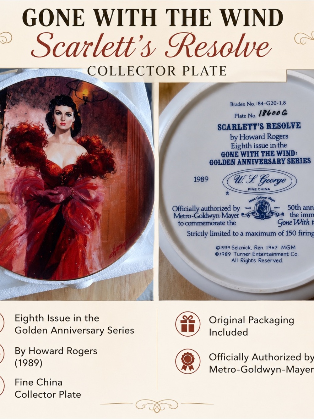 The Bradford Exchange Gone With The Wind Scarlett Plate in Red and White